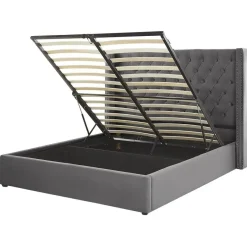 Beliani LUBBON - Bed met opbergruimte - Grijs - 160 x 200 cm - Fluweel Online
