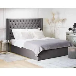 Beliani LUBBON - Bed met opbergruimte - Grijs - 160 x 200 cm - Fluweel Online