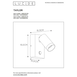 Lucide TAYLOR Wandspot - Zwart Clearance