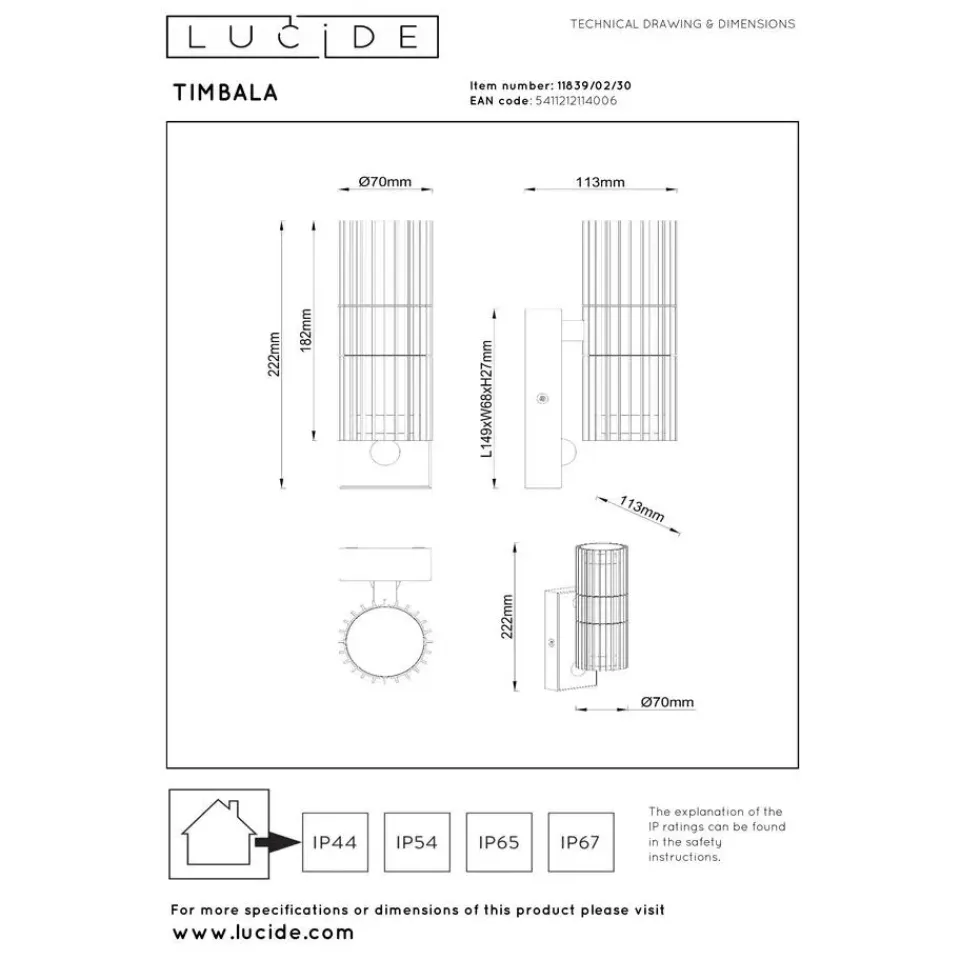 Merkloos Lucide TIMBALA Wandspot - Zwart Best