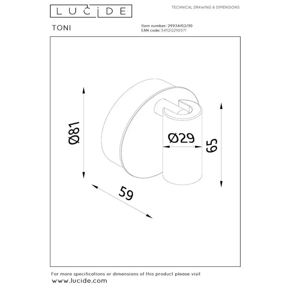 Lucide TONI Wandspot - Zwart New
