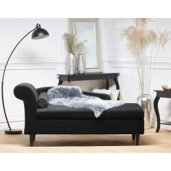 Beliani LUIRO - Chaise longue - Zwart - Linkerzijde - Fluweel Clearance