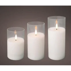 Lumineo LED stompkaarsen - 3x - wit- in glas - met timer Hot