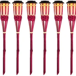 Lumineo Tuinfakkel Bodi - solar - roze - vlameffect - 54 cm Discount