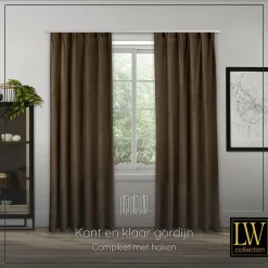LW Collection Gordijnen bruin 270x140CM met haakjes Velvet 1 stuk Clearance