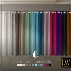 LW Collection Gordijnen Beige 245x290cm Velvet Kant en klaar 1 stuk Sale