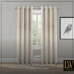 LW Collection Gordijnen beige 270X140CM velvet kant en klaar 1 stuk Sale