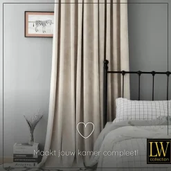 LW Collection Gordijnen beige 270X140CM velvet kant en klaar 1 stuk Sale