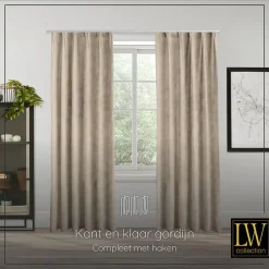 LW Collection Gordijnen beige 240x140CM met haakjes Velvet 1 stuk Outlet