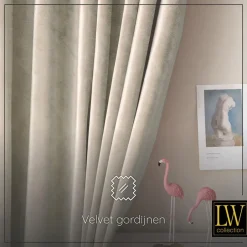 LW Collection Gordijnen Beige 270x290cm Velvet Kant en klaar 1 stuk Sale