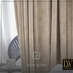 LW Collection Gordijnen beige 270x140CM met haakjes Velvet 1 stuk Outlet