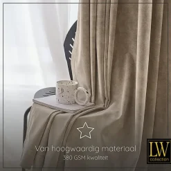 LW Collection Gordijnen beige 225x140CM met haakjes Velvet 1 stuk Best