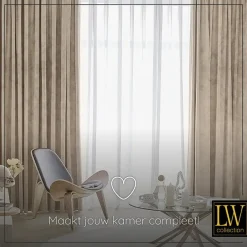 LW Collection Gordijnen beige 225x140CM met haakjes Velvet 1 stuk Best