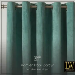 LW Collection Gordijnen Groen 270X140CM velvet kant en klaar 1 stuk Discount