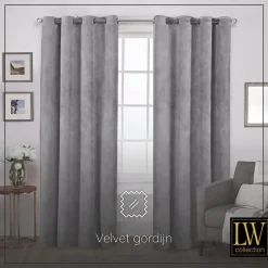 LW Collection Gordijnen Grijs 270x290cm Velvet Kant en klaar 1 stuk Hot