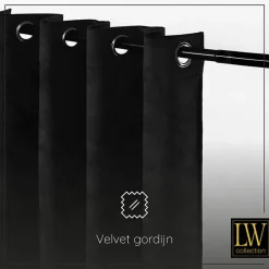 LW Collection Gordijnen Zwart 245x290cm Velvet Kant en klaar 1 stuk Sale