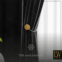 LW Collection Gordijnen Zwart 245x290cm Velvet Kant en klaar 1 stuk Sale