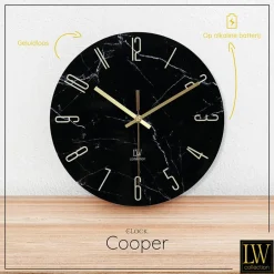 LW Collection Keukenklok Cooper zwart marmer 30cm Sale