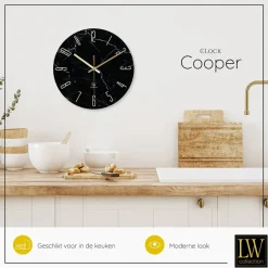 LW Collection Keukenklok Cooper zwart marmer 30cm Sale
