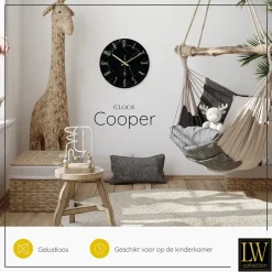 LW Collection Keukenklok Cooper zwart marmer 30cm Sale