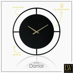 LW Collection Wandklok Danial zwart goud 60cm Discount