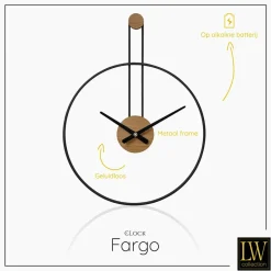 LW Collection Wandklok Fargo zwart 55cm Best