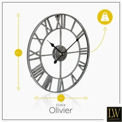 LW Collection Wandklok Olivier zilver 40cm New