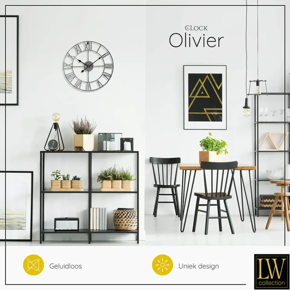 LW Collection Wandklok Olivier zilver 40cm New