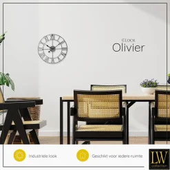 LW Collection Wandklok Olivier zilver 40cm New