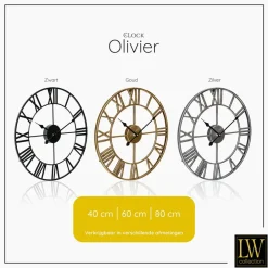 LW Collection Wandklok Olivier zilver 40cm New