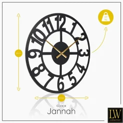 LW Collection Wandklok XL Jannah zwart met gouden wijzers 80cm New