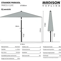 Madison - Parasol Paros II Round Safier Blue - 300cm - Blauw Clearance