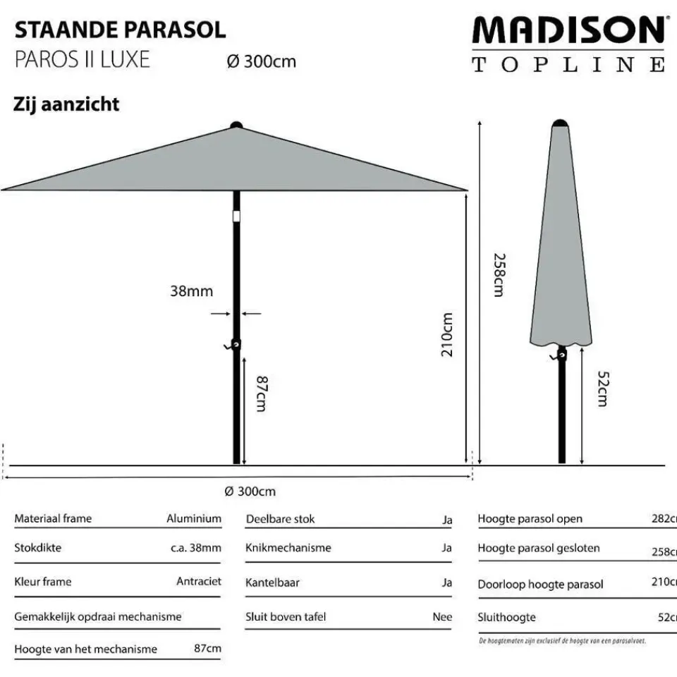 Madison - Parasol Paros II Round Sage Green - 300cm - Groen Online