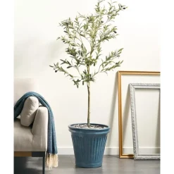 Leen Bakker MAIZE - Bloempot - Blauw - 43 cm - Steenmengsel