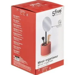 5five Make-up organizer/opberger met spiegel 14 x 14 x 35 cm zalmroze