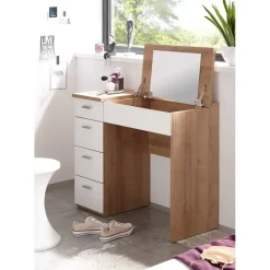 Emob Make-uptafel Loïs 90cm 1 deur & 4 lades - lichte eikdecor/wit Best