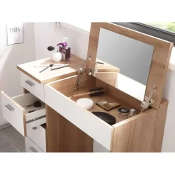 Emob Make-uptafel Loïs 90cm 1 deur & 4 lades - lichte eikdecor/wit Best