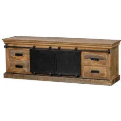 Mangohoutonline - TV Meubel Portland 140cm Rechthoekig - Bruin - Mahom New