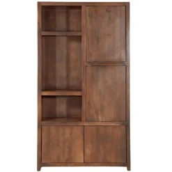 Mangohoutonline - Wandkast Phoenix 120cm Walnoot 3 Open Vakken, 4 Deuren - Mahom Clearance