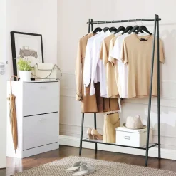 Songmics Matzwart kledingrek met stalen structuur en ophangrail Discount