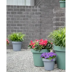 Mega Collections Plantenpot/bloempot - kunststof - grijs - D35 cm Best