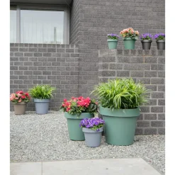 Mega Collections Plantenpot/bloempot - kunststof - grijs - D35 cm Best