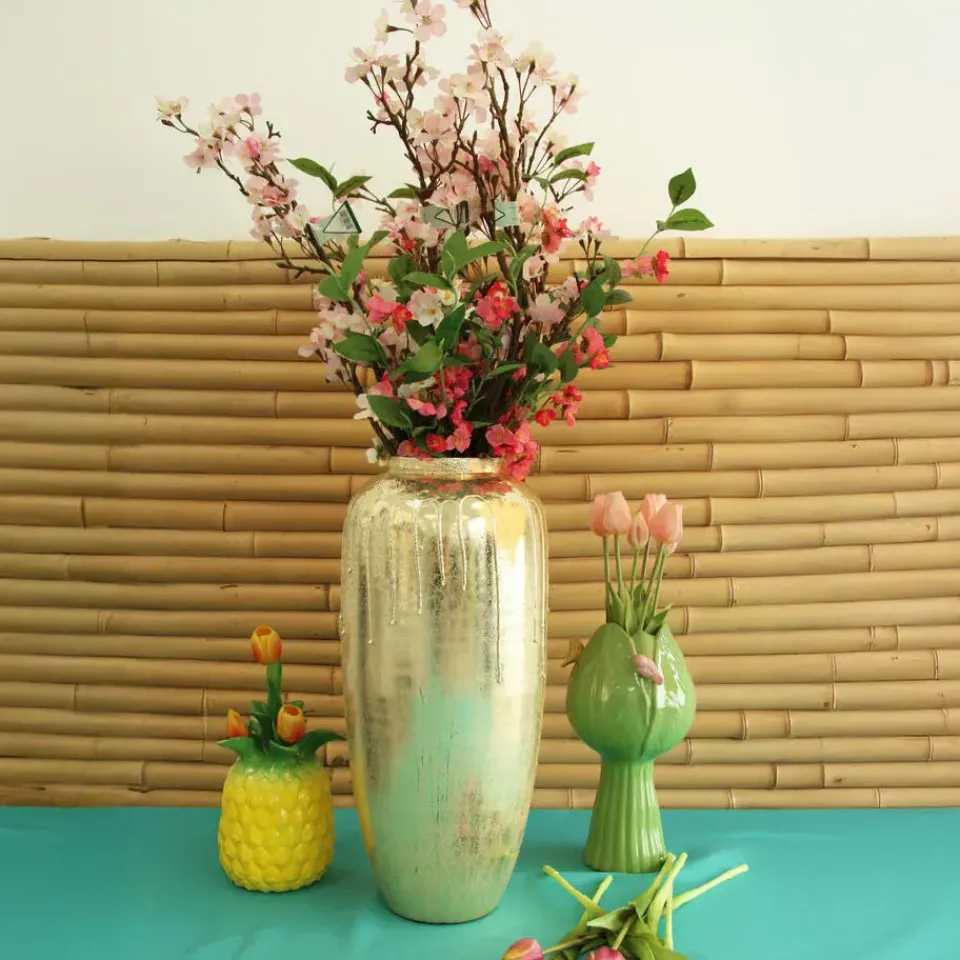 Mega Collections Vaas Oman Drip - goud - glas - D24 x H53 cm Discount