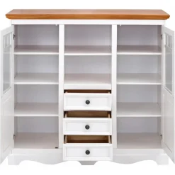 Loft24 Melissa - Kast met 2 glazen deuren en 3 laden in wit grenen