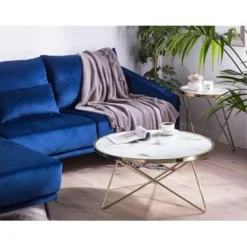 Beliani MERIDIAN II - Salontafel - Wit/Goud - Veiligheidsglas New