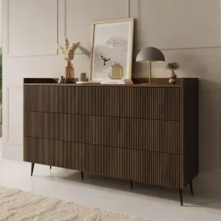 Meubella - Asty - Ladekast met 6 lades - Donker eiken - 150x41x92 cm Hot