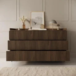 Meubella - Asty - Ladekast met 6 lades - Donker eiken - 150x41x92 cm Hot