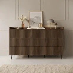 Meubella - Asty - Ladekast met 6 lades - Donker eiken - 150x41x92 cm Hot