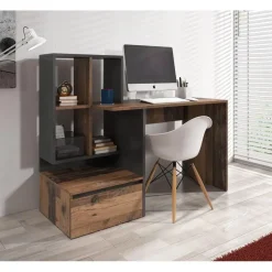 Meubella - Bureau Pierre 2 - Donker eiken - Antraciet - 145 cm Outlet