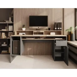 Meubella - Bureau Ryan - Grijs - Eiken - 160 cm Discount